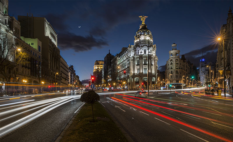 Gran Via street by night, Madrid