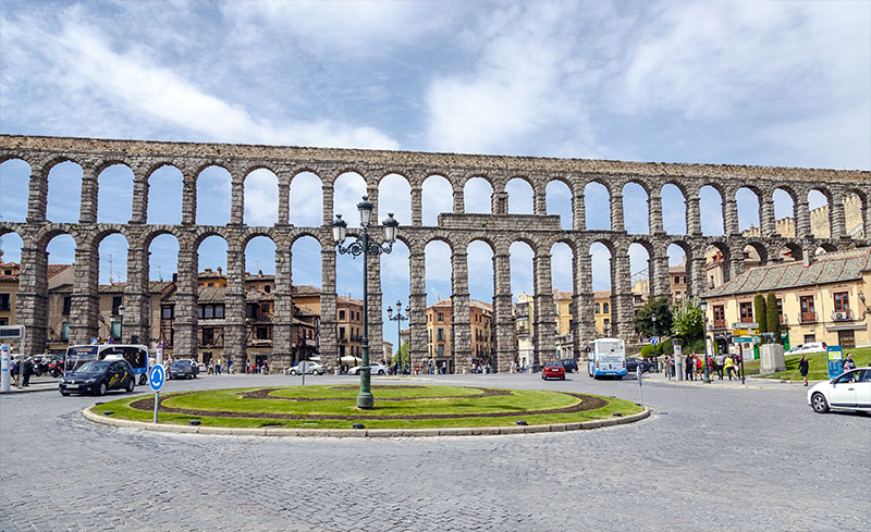 Front view of the aqueduct of Segovia
